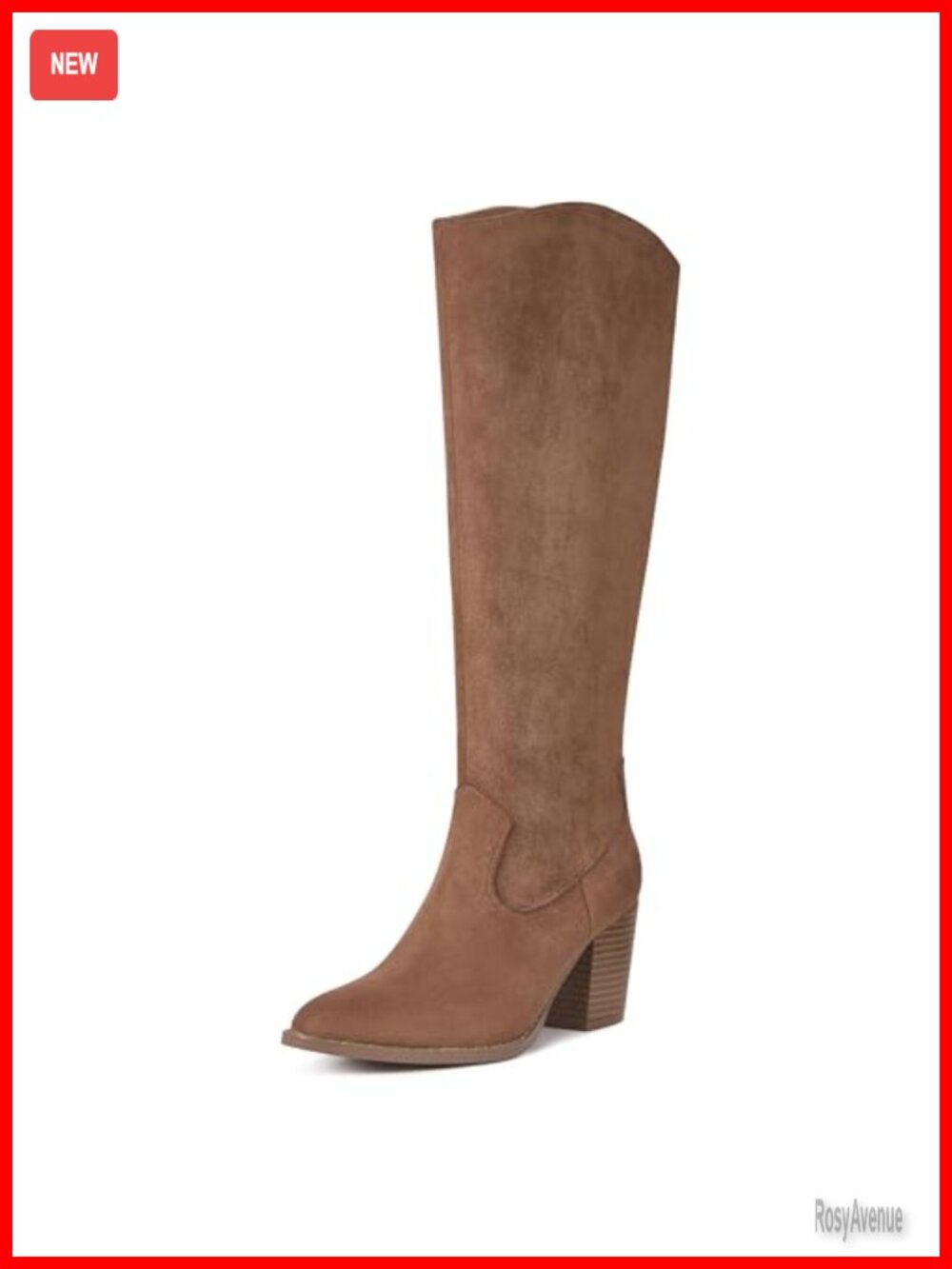 Faux Suede Knee High Boots Pointed Toe Block Heel Side Zip Wide Calf